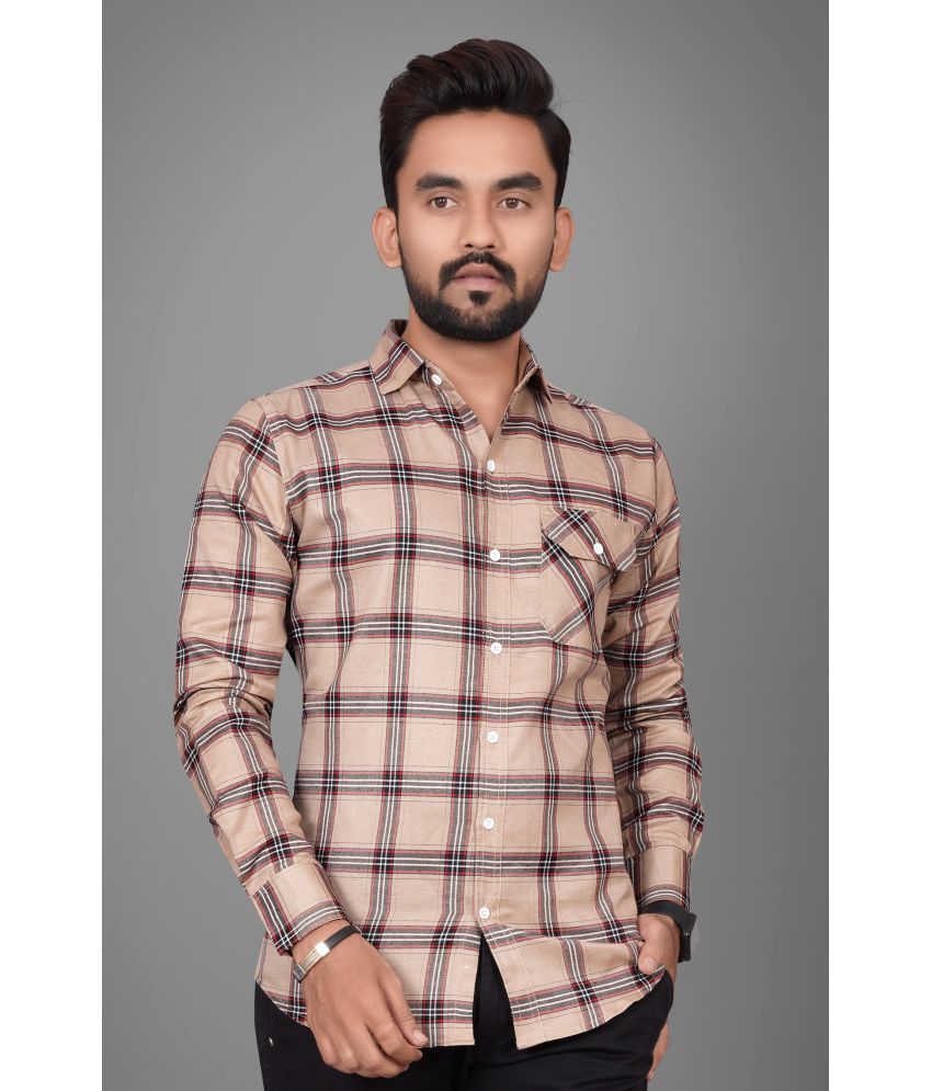     			SUR-T Cotton Blend Regular Fit Checks Full Sleeves Men's Casual Shirt - Beige ( Pack of 1 )