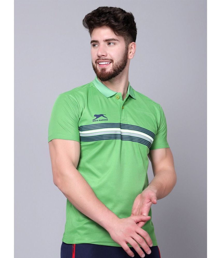     			Shiv Naresh Polyester Regular Fit Striped Half Sleeves Men's Polo T Shirt - Olive ( Pack of 1 )