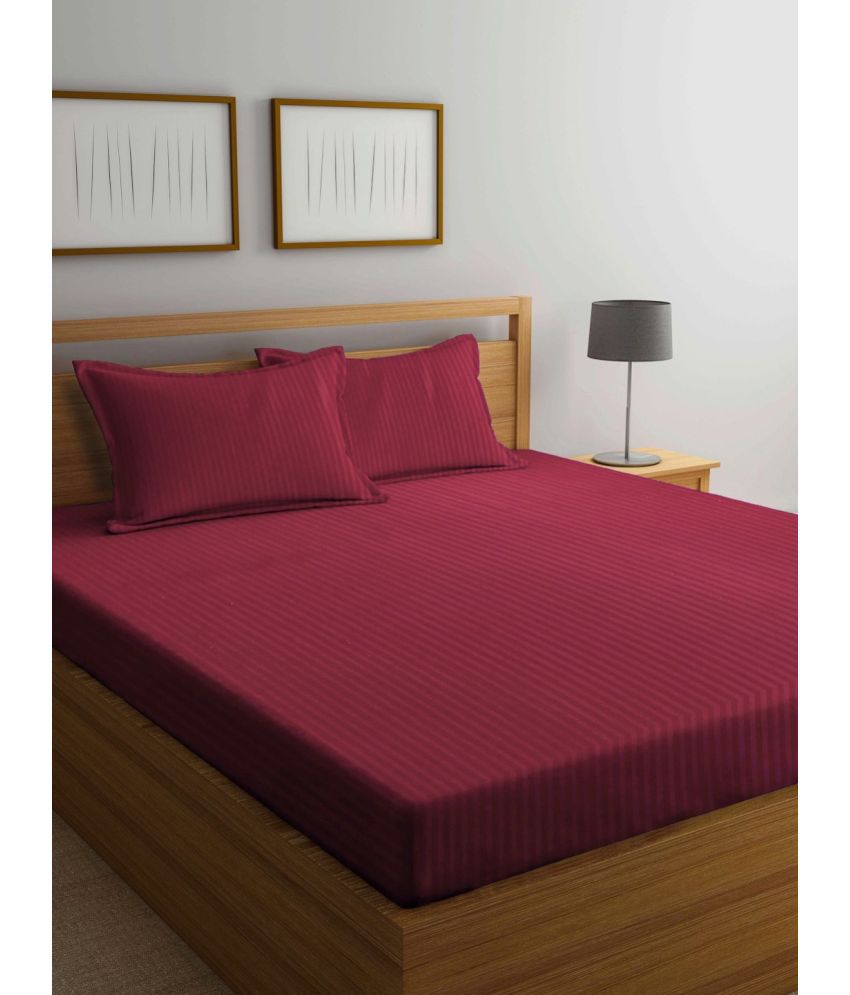     			VORDVIGO Satin Vertical Striped 1 Double Bedsheet with 2 Pillow Covers - Maroon