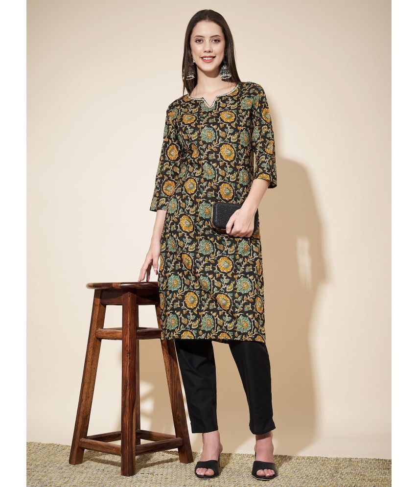     			Vbuyz Cotton Printed Kurti With Pants Women's Stitched Salwar Suit - Black ( Pack of 1 )