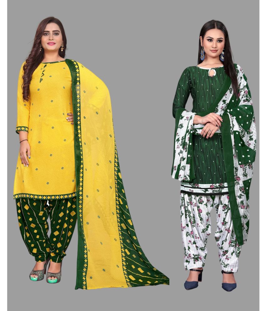     			WOW ETHNIC Unstitched Crepe Printed Dress Material - Yellow,Green ( Pack of 2 )
