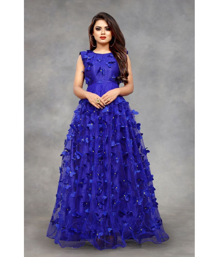     			A TO Z CART Blue Flared Net Women's Semi Stitched Ethnic Gown ( Pack of 1 )