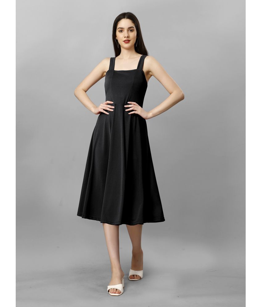     			A TO Z CART Polyester Solid Midi Women's Fit & Flare Dress - Black ( Pack of 1 )