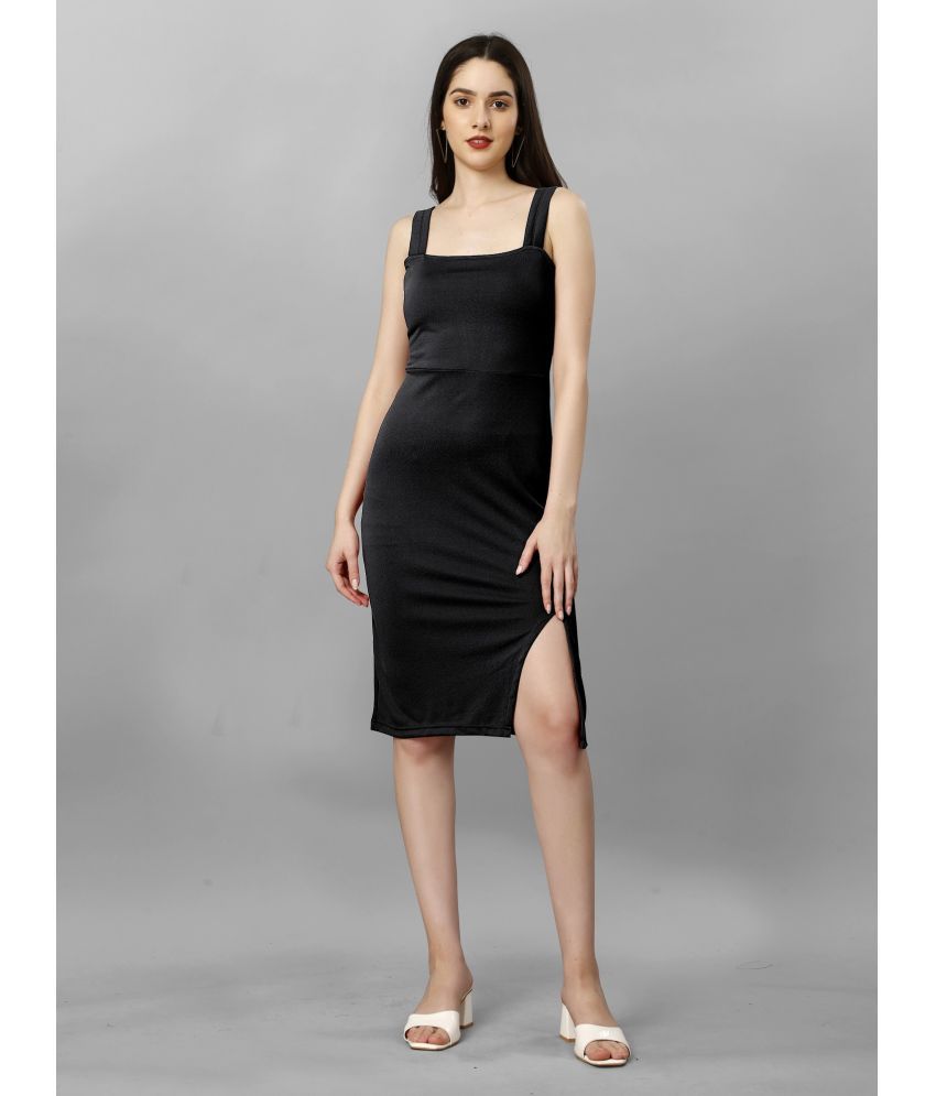     			A TO Z CART Polyester Solid Knee Length Women's Bodycon Dress - Black ( Pack of 1 )