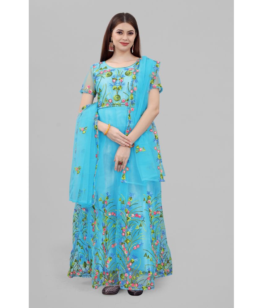     			A TO Z CART Turquoise Flared Net Women's Semi Stitched Ethnic Gown ( Pack of 1 )