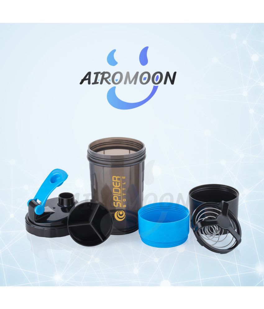     			AIROMOON Premium Quality Spider Gym Bottle For Protein Shake With 2 Storage Compartment 600 ml Shaker  (Pack of 1, Black, Plastic)