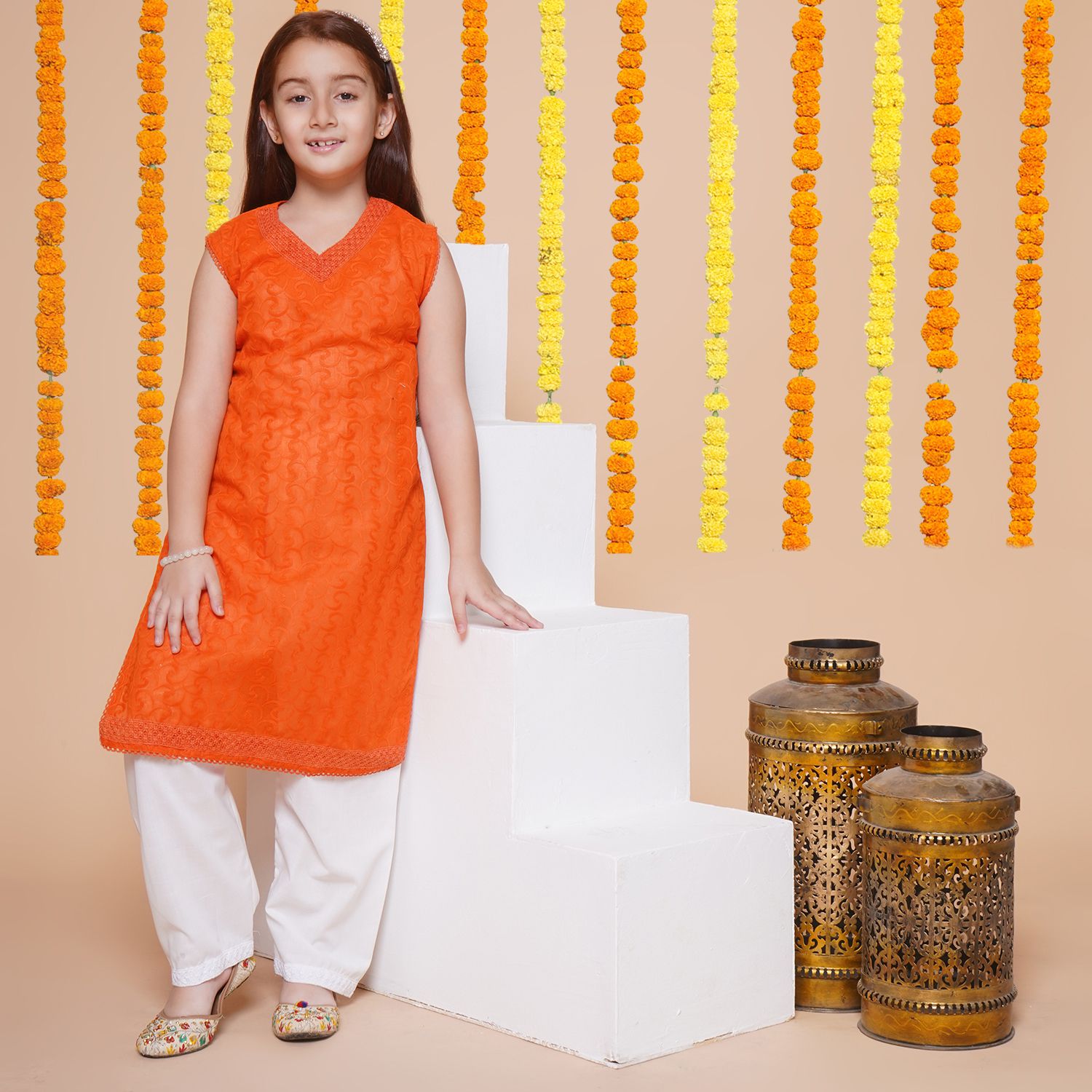     			Arshia Fashions Orange Cotton Blend Girls Salwar Kameez Set ( Pack of 1 )