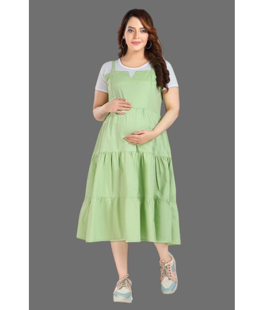     			EASYMOM Green Cotton Blend Women's Maternity Dress ( Pack of 1 )