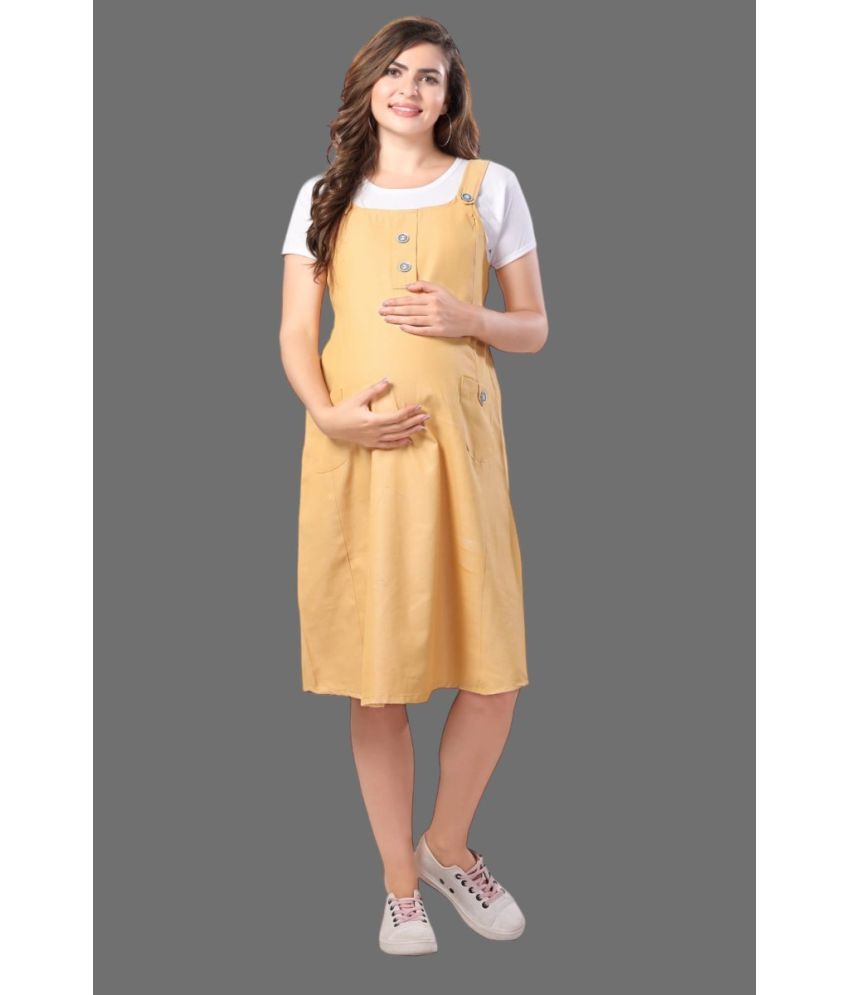     			EASYMOM Mustard Cotton Blend Women's Maternity Dress ( Pack of 1 )