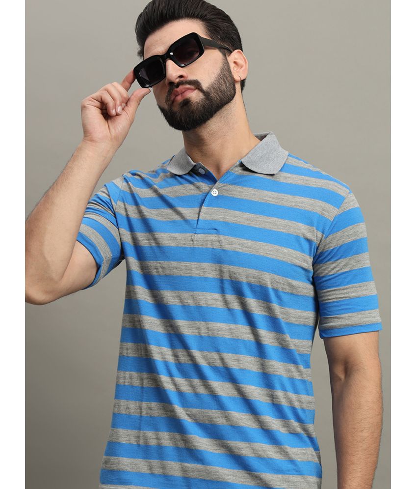     			GET GOLF Cotton Blend Regular Fit Striped Half Sleeves Men's Polo T Shirt - Blue ( Pack of 1 )