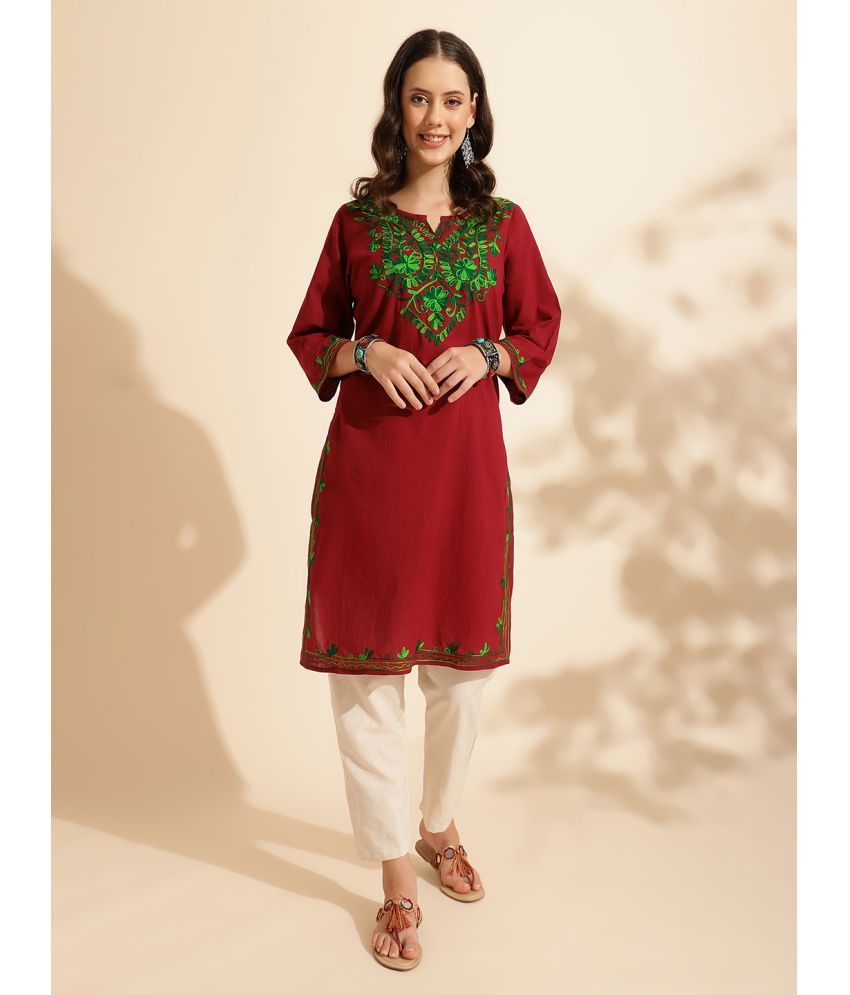     			Queenley Cotton Embroidered A-line Women's Kurti - Multicolor1 ( Pack of 1 )