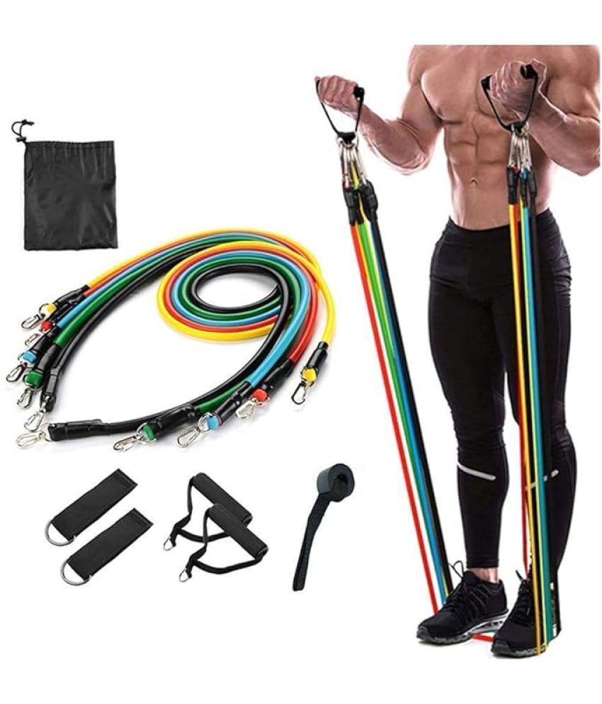     			Resistance Band Set with Handles, Portable Toning Tubes with Door Anchor & Foam Handles. Resistance Tube Kit with Bag and Ankle Straps Included (11 pcs Resistance Band Set), Pack of 1