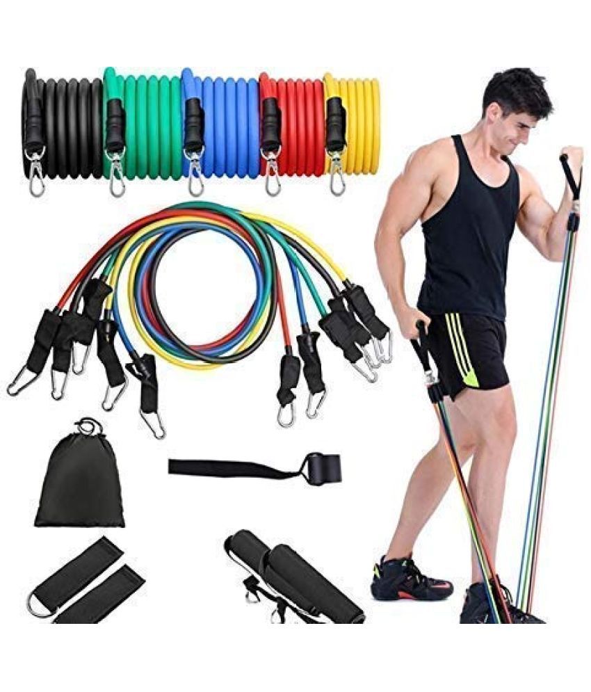     			Resistance Band Set with Handles, Portable Toning Tubes with Door Anchor Bag and Ankle Straps Included Set - 11 , Pack of 1