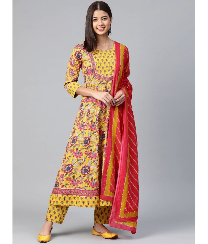     			Vaamsi Rayon Printed Kurti With Pants Women's Stitched Salwar Suit - Yellow ( Pack of 1 )