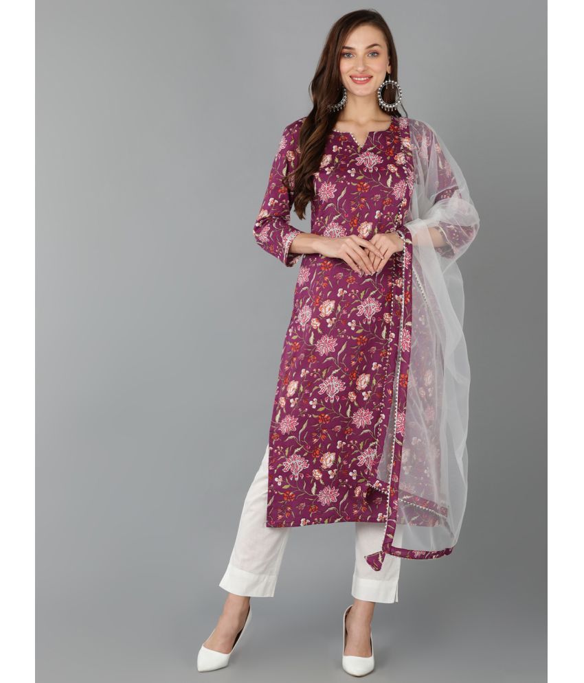     			Vaamsi Rayon Printed Kurti With Pants Women's Stitched Salwar Suit - Purple ( Pack of 1 )