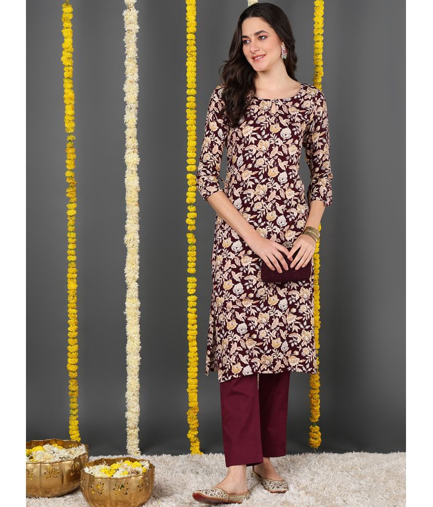     			Vaamsi Cotton Blend Printed Straight Women's Kurti - Maroon ( Pack of 1 )