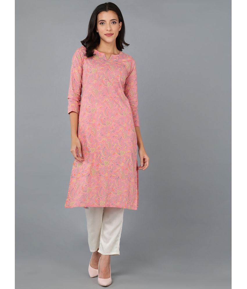     			Vaamsi Cotton Printed Straight Women's Kurti - Pink ( Pack of 1 )