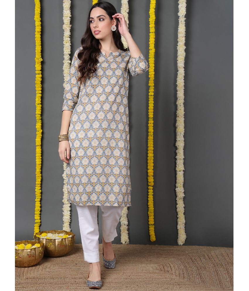     			Vaamsi Cotton Printed Straight Women's Kurti - Grey ( Pack of 1 )