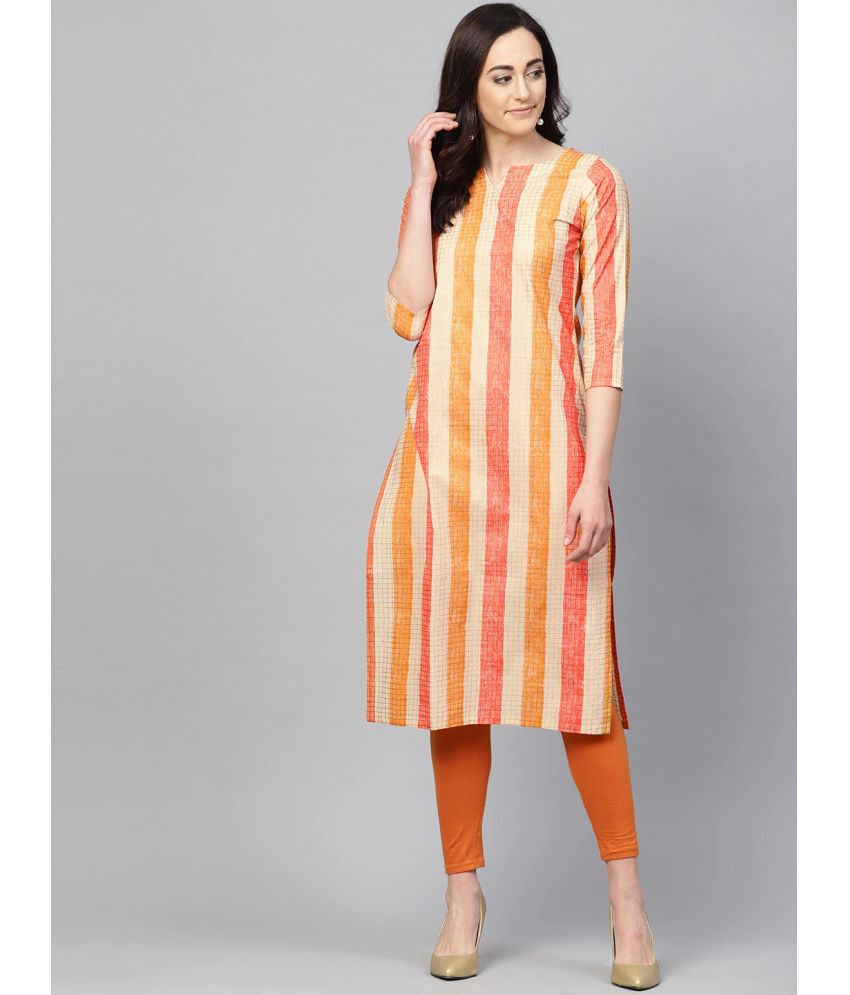     			Vaamsi Cotton Striped Straight Women's Kurti - Orange ( Pack of 1 )