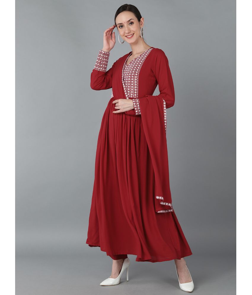     			Vaamsi Georgette Embroidered Kurti With Pants Women's Stitched Salwar Suit - Red ( Pack of 1 )