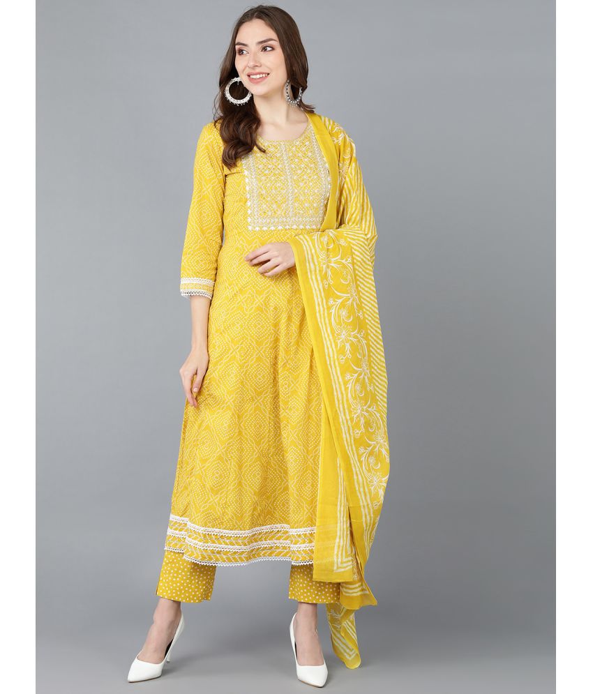     			Vaamsi Rayon Printed Kurti With Pants Women's Stitched Salwar Suit - Yellow ( Pack of 1 )