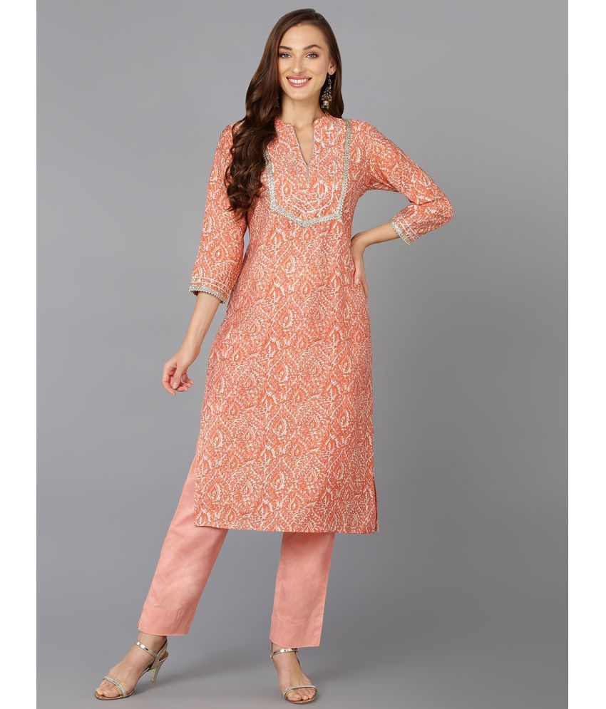     			Vaamsi Silk Blend Printed Straight Women's Kurti - Peach ( Pack of 1 )