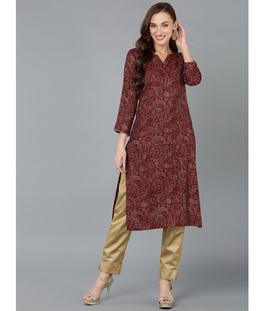     			Vaamsi Silk Blend Printed Straight Women's Kurti - Maroon ( Pack of 1 )