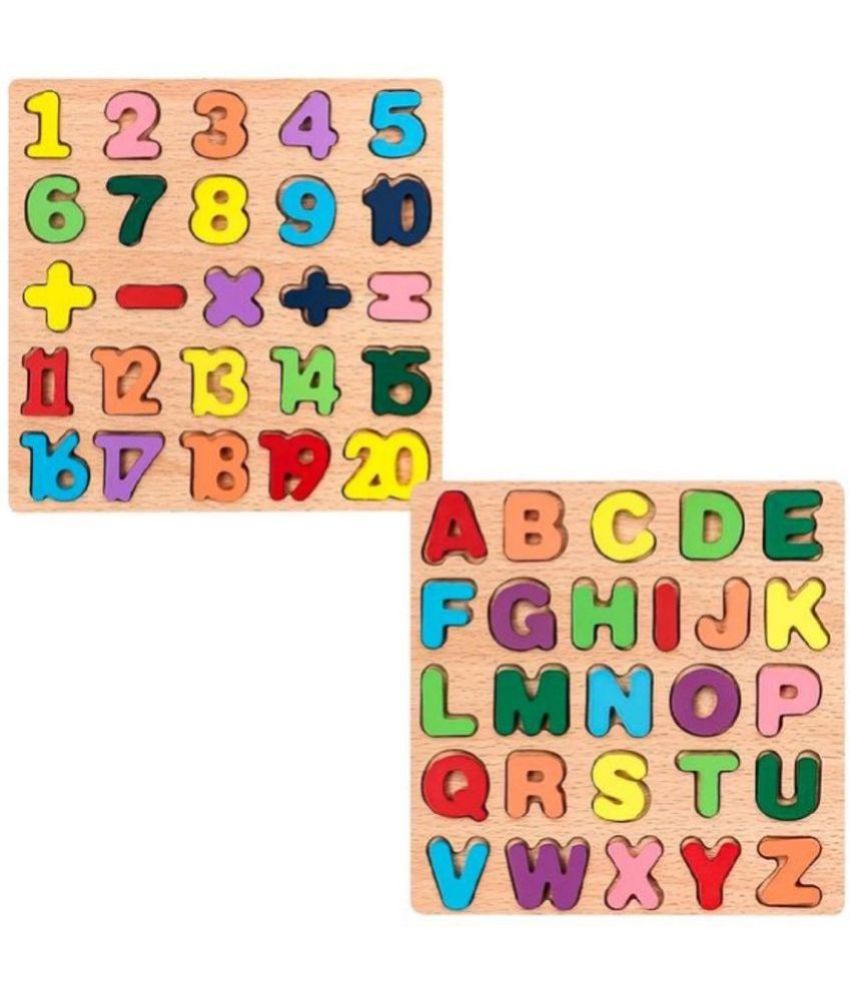     			WISHKEY Wooden 3D Capital Alphabets and Number Board Puzzle Toy Educational Toy Puzzles for Early Learning Non-Toxic Colorful Toy Montessori Toy for Pre-Schooler Kids Multicolor (Pack of 2)