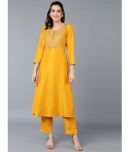 Vaamsi Silk Blend Embroidered A-line Women's Kurti - Mustard ( Pack of 1 )