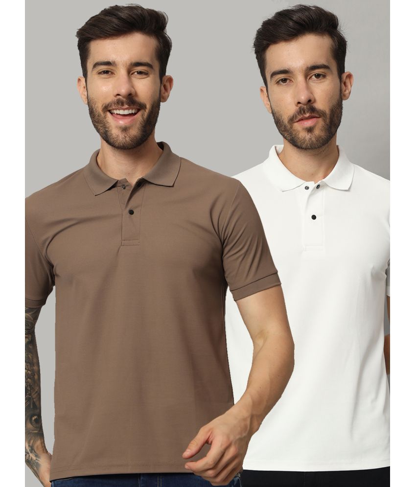     			AAUSTRIA Cotton Blend Regular Fit Solid Half Sleeves Men's Polo T Shirt - Brown ( Pack of 2 )