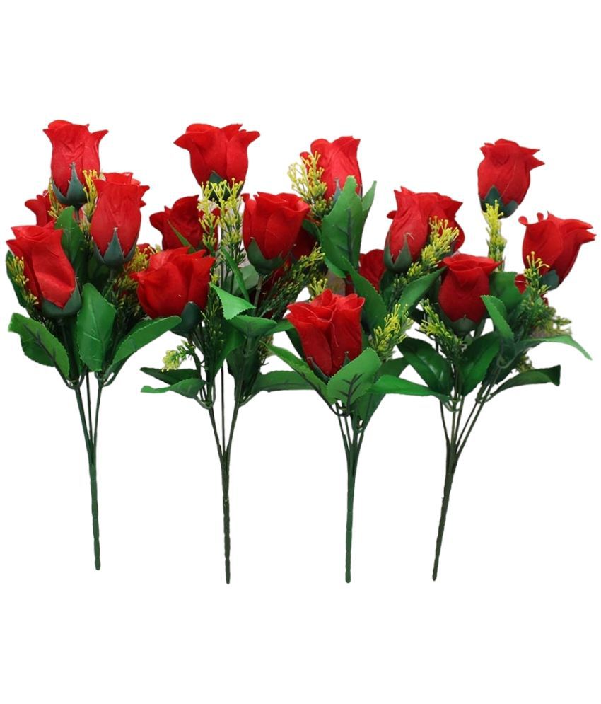    			Hidooa - Red Rose Artificial Flowers Bunch ( Pack of 4 )