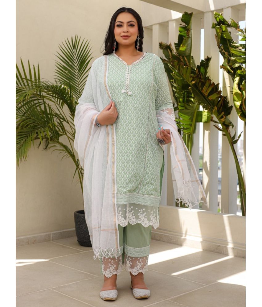     			Juniper Cotton Printed Kurti With Palazzo Women's Stitched Salwar Suit - Green ( Pack of 1 )