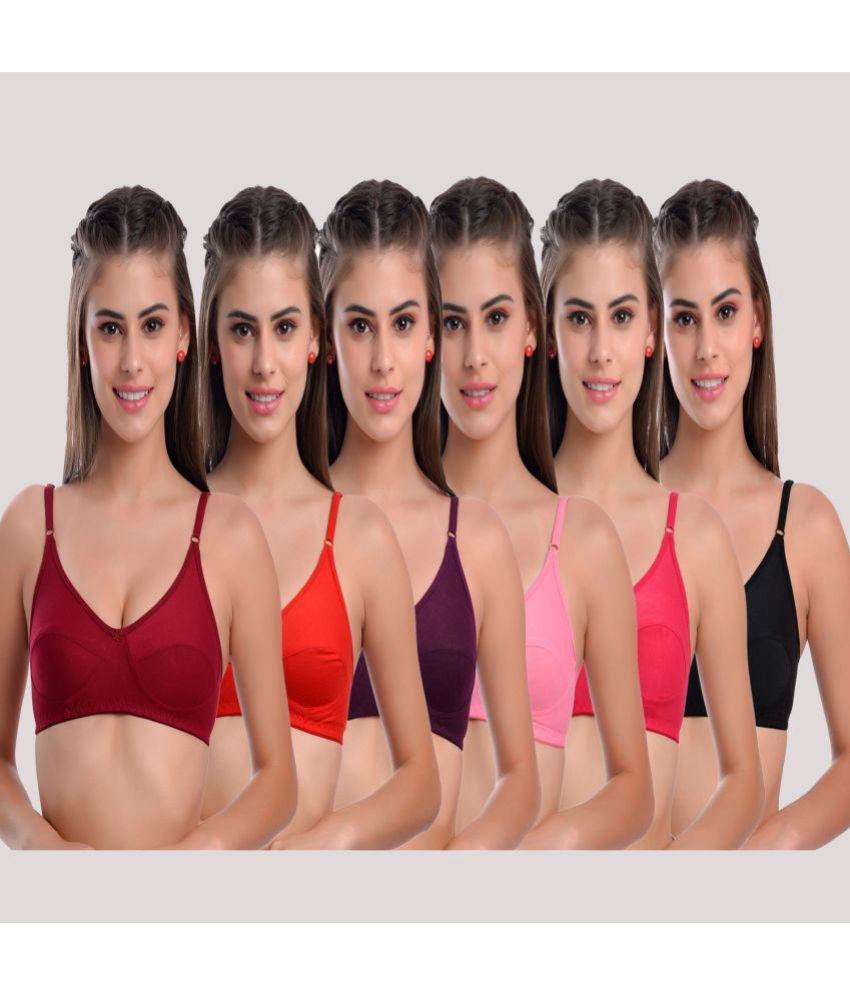     			LadySoft Multicolor Cotton Blend Non Padded Women's Everyday Bra ( Pack of 6 )