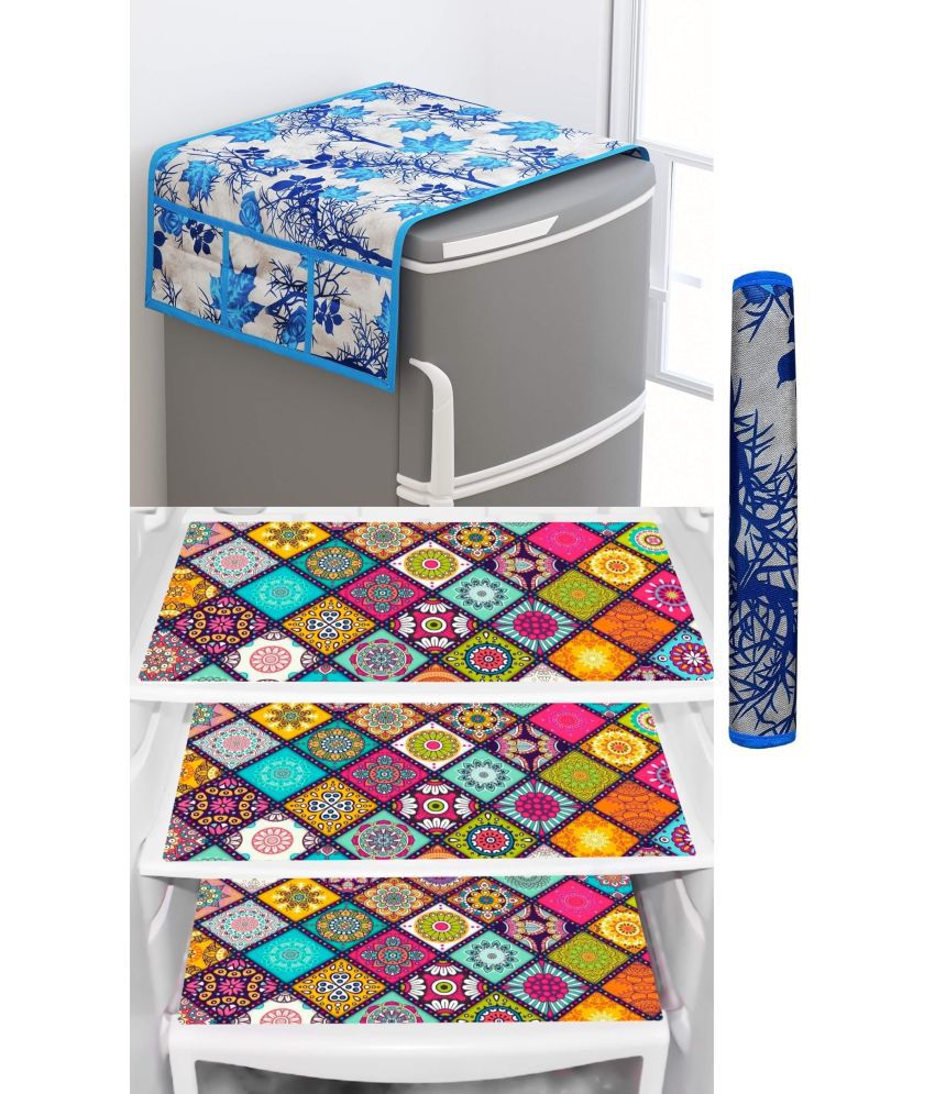     			Shaphio Polyester Nature Fridge Mat & Cover ( 99 58 ) Pack of 5 - Blue