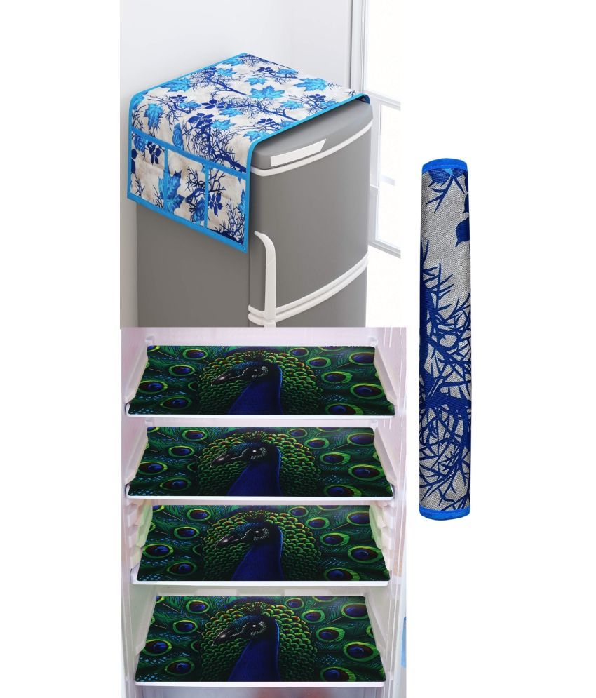     			Shaphio Polyester Nature Fridge Mat & Cover ( 99 58 ) Pack of 6 - Blue