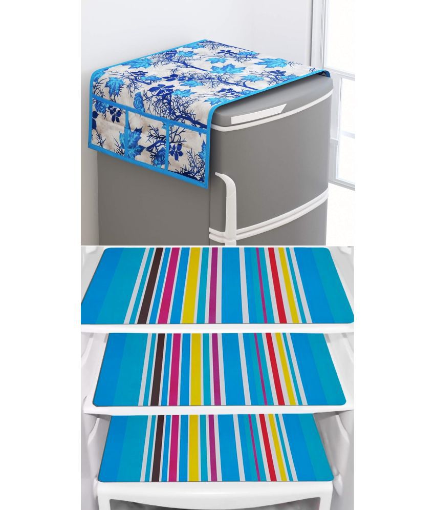     			Shaphio Polyester Nature Fridge Mat & Cover ( 99 58 ) Pack of 4 - Blue