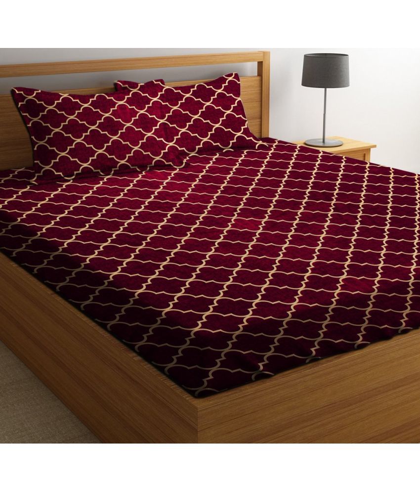     			VORDVIGO Glace Cotton Abstract 1 Double Bedsheet with 2 Pillow Covers - Red