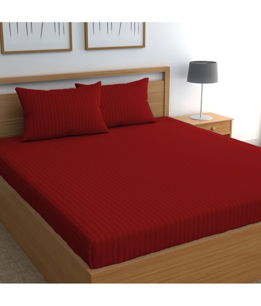     			VORDVIGO Satin Vertical Striped 1 Double Bedsheet with 2 Pillow Covers - Red