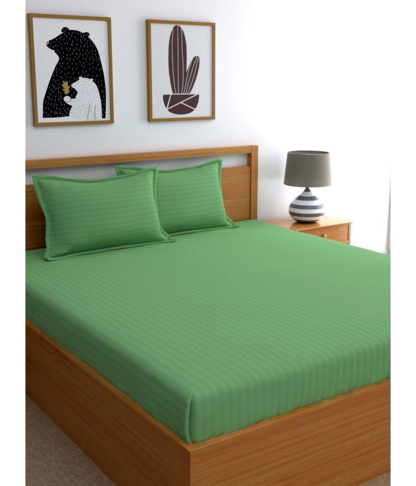     			VORDVIGO Satin Vertical Striped 1 Double Bedsheet with 2 Pillow Covers - Green