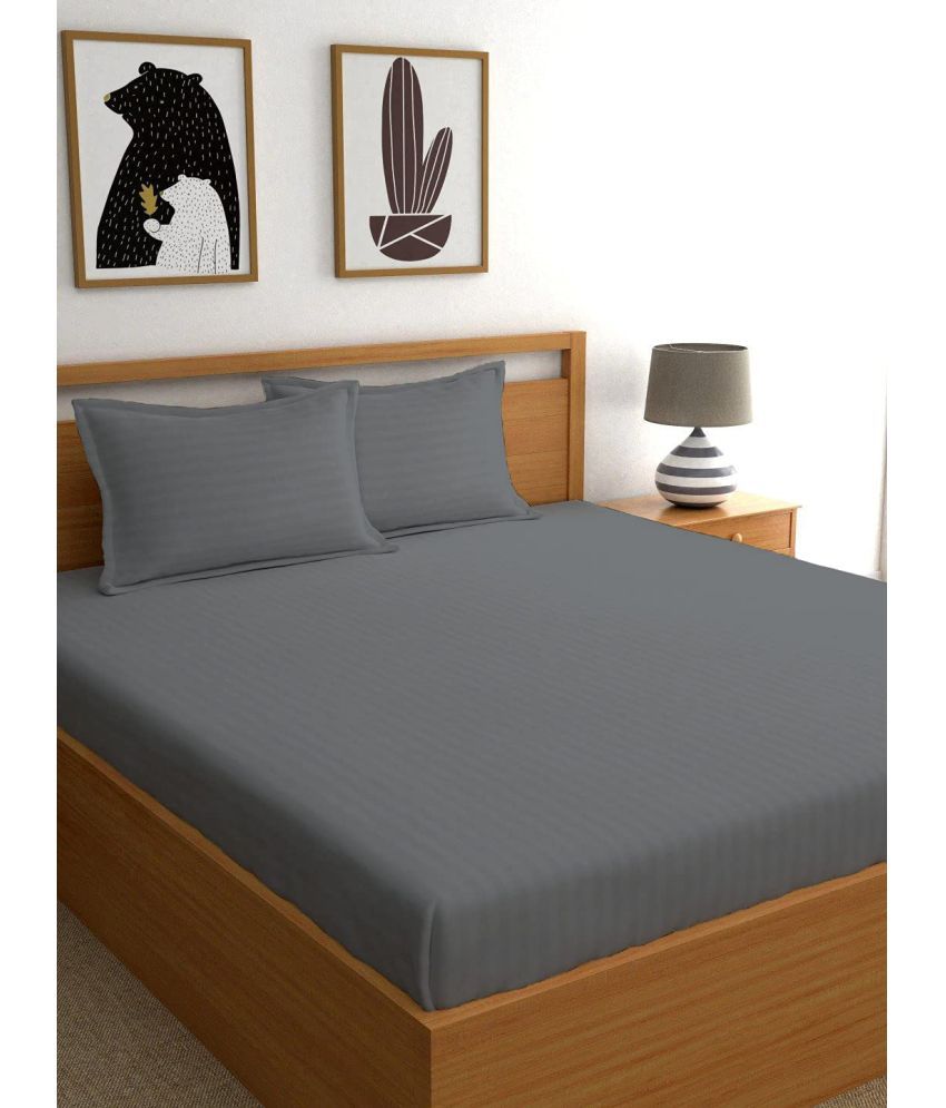     			VORDVIGO Satin Vertical Striped 1 Double Bedsheet with 2 Pillow Covers - Grey