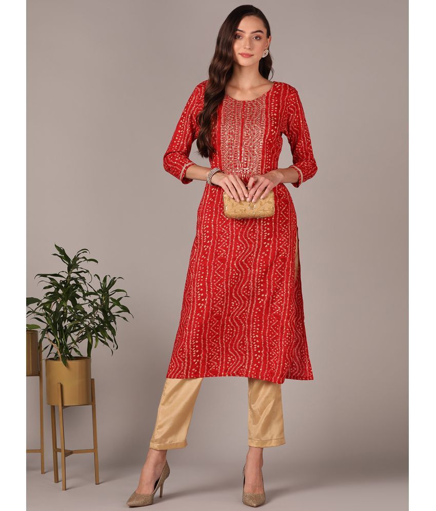     			Vaamsi Cotton Blend Embroidered Straight Women's Kurti - Red ( Pack of 1 )