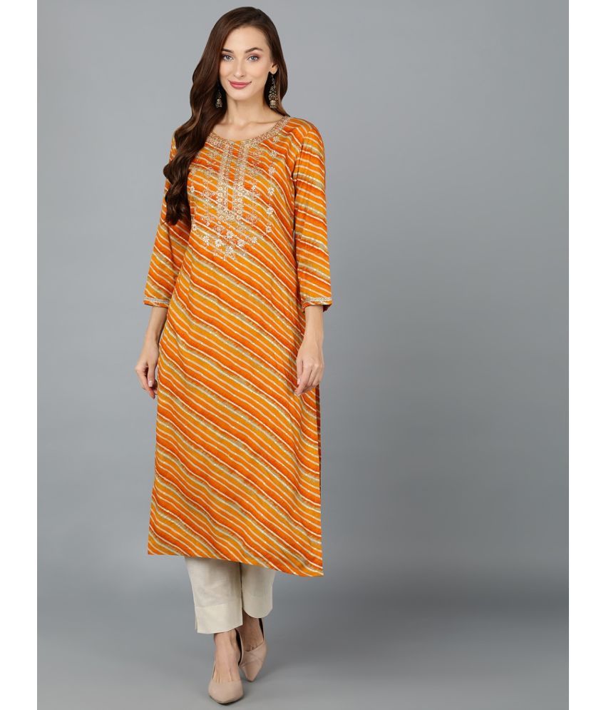     			Vaamsi Cotton Blend Embroidered Straight Women's Kurti - Orange ( Pack of 1 )