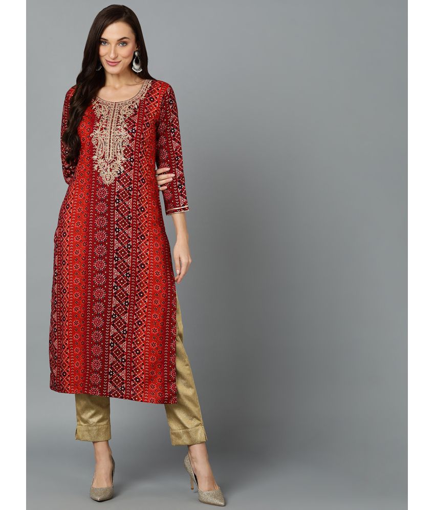     			Vaamsi Cotton Blend Embroidered Straight Women's Kurti - Maroon ( Pack of 1 )