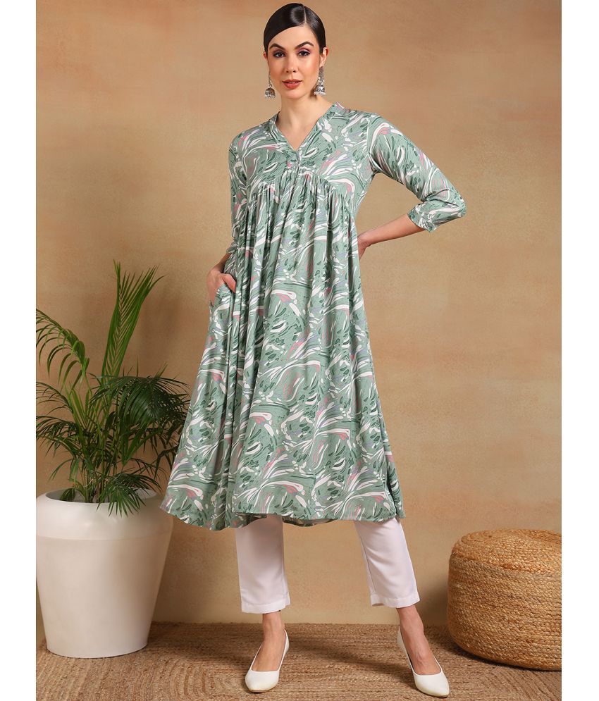     			Vaamsi Cotton Blend Printed A-line Women's Kurti - Green ( Pack of 1 )