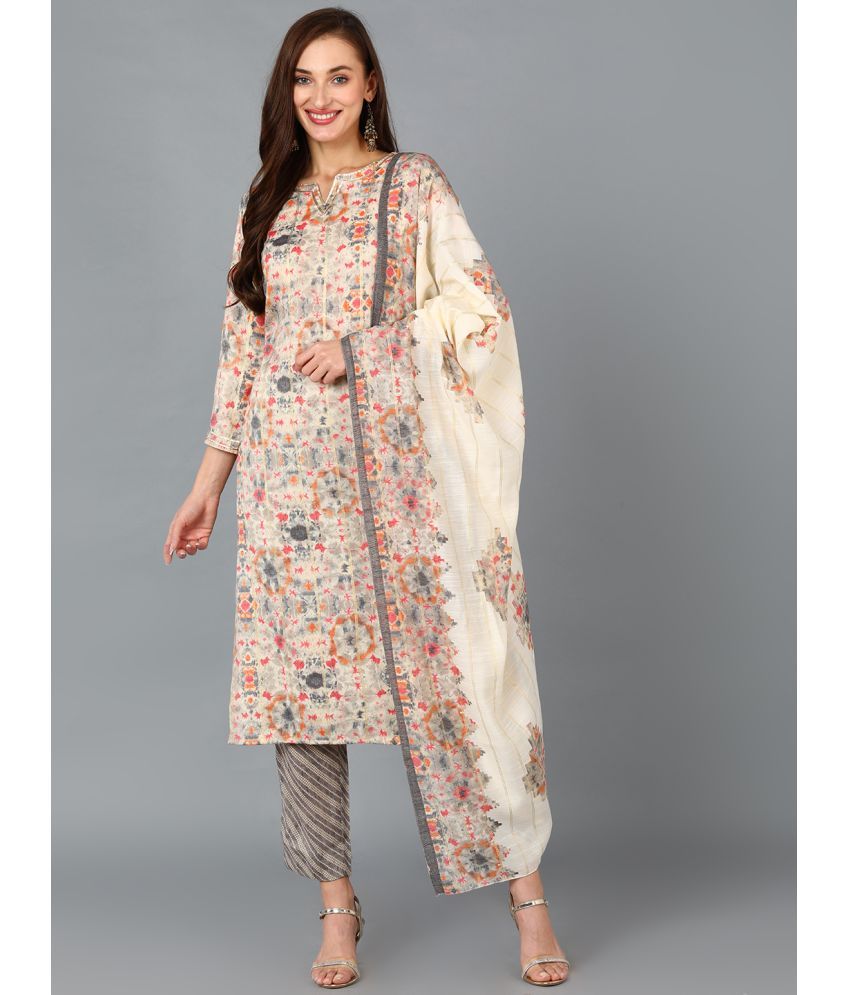     			Vaamsi Cotton Blend Printed Kurti With Pants Women's Stitched Salwar Suit - Beige ( Pack of 1 )