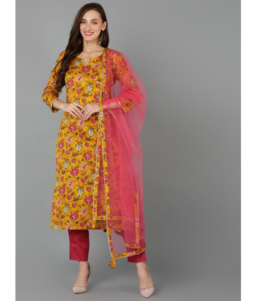     			Vaamsi Rayon Printed Kurti With Pants Women's Stitched Salwar Suit - Mustard ( Pack of 1 )