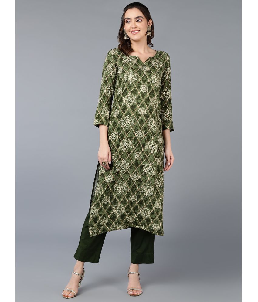     			Vaamsi Cotton Blend Printed Straight Women's Kurti - Green ( Pack of 1 )