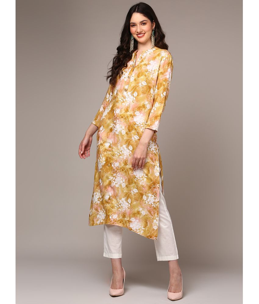     			Vaamsi Cotton Blend Printed Straight Women's Kurti - Yellow ( Pack of 1 )