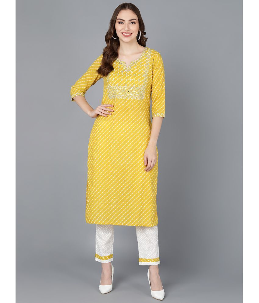     			Vaamsi Cotton Embroidered Kurti With Pants Women's Stitched Salwar Suit - Yellow ( Pack of 1 )