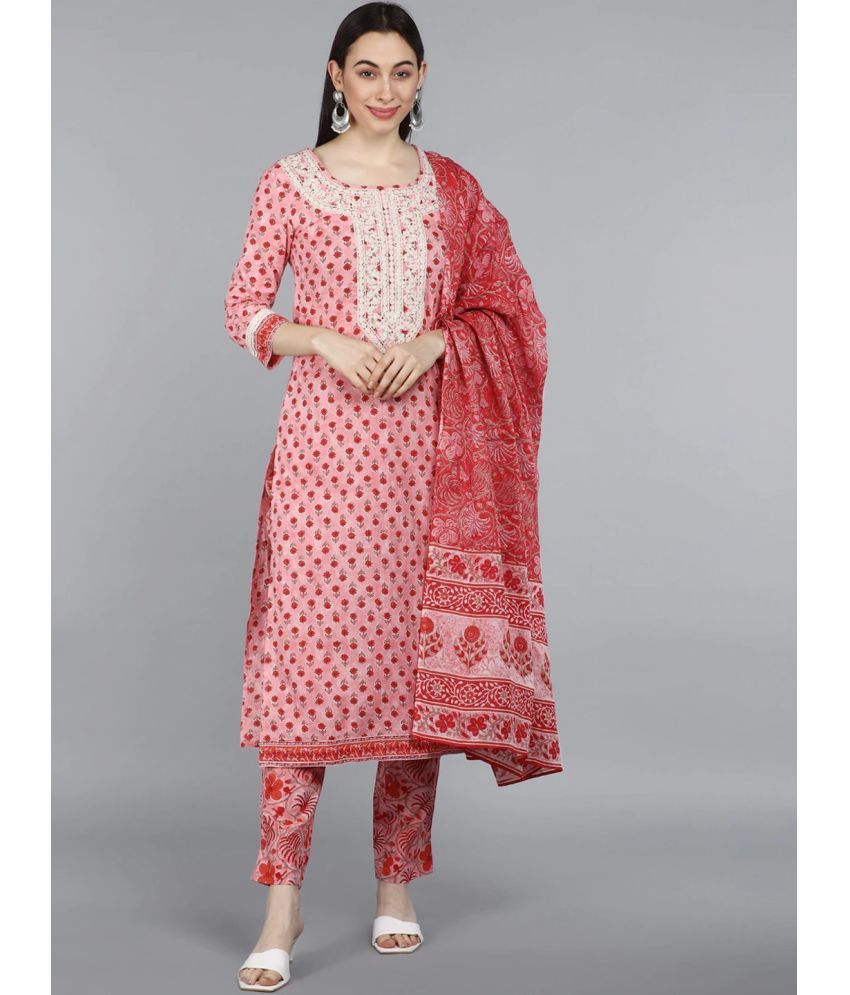     			Vaamsi Cotton Embroidered Kurti With Pants Women's Stitched Salwar Suit - Pink ( Pack of 1 )